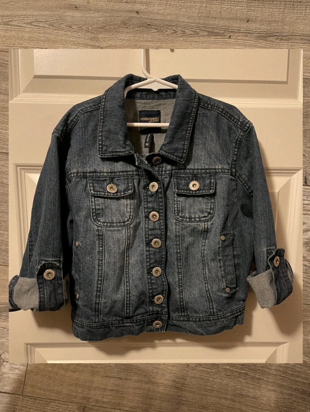 Vintage‎ Y2K Retro HWYJeans Girls Cropped Dark Blue Wash Denim Jacket Size M